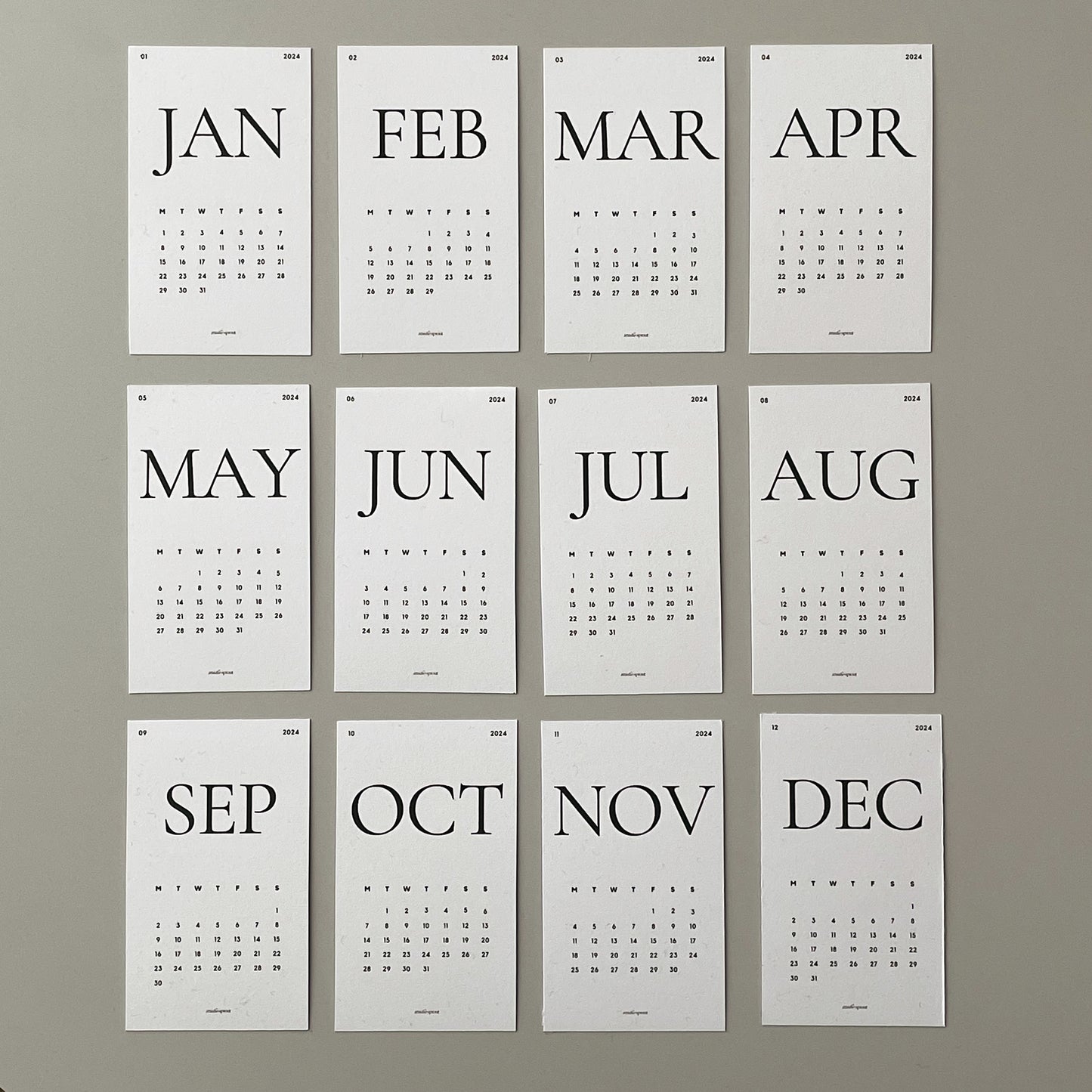 2024 Yearly Calendar Cards